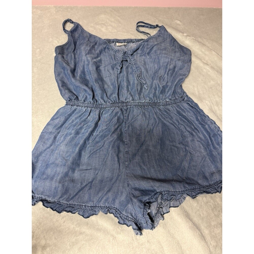 Mossimo Dainty Chambray Denim Ruffle Flounce Romper Size XL Summer Beach